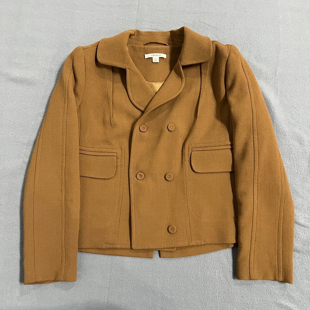 Carven Jacket Women's Size 40 Camel Wool Long Sleeve Cropped Double-Breasted